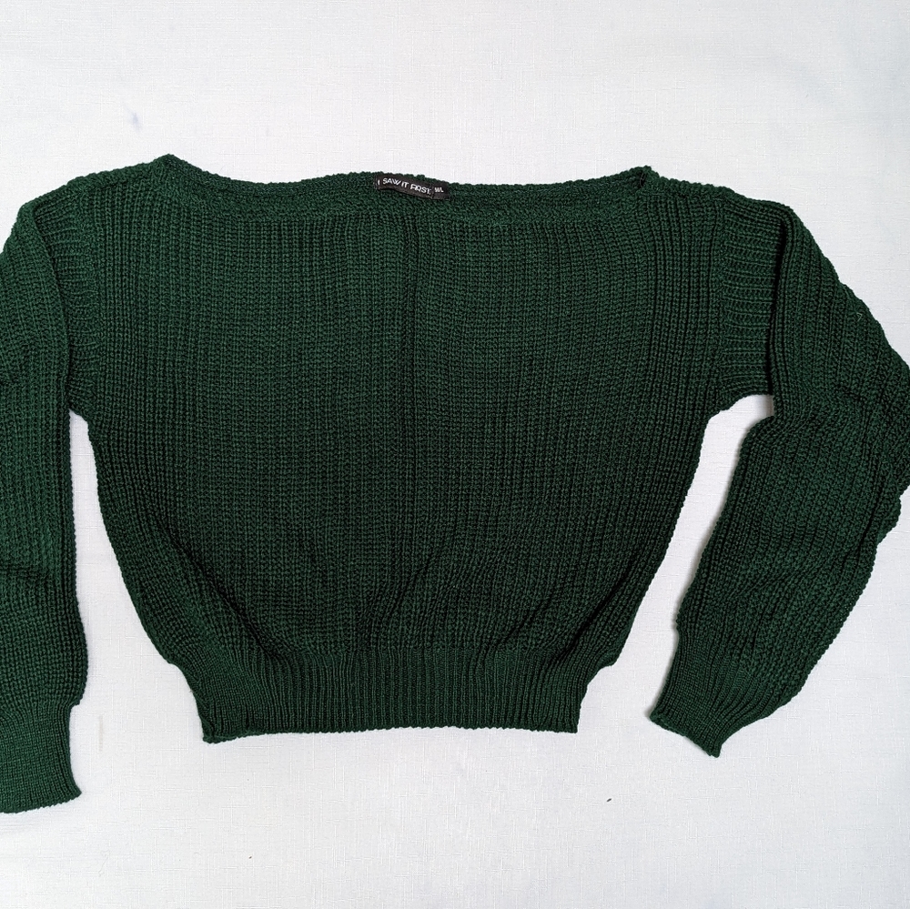 I Saw it First Cropped Dark Green Sweater